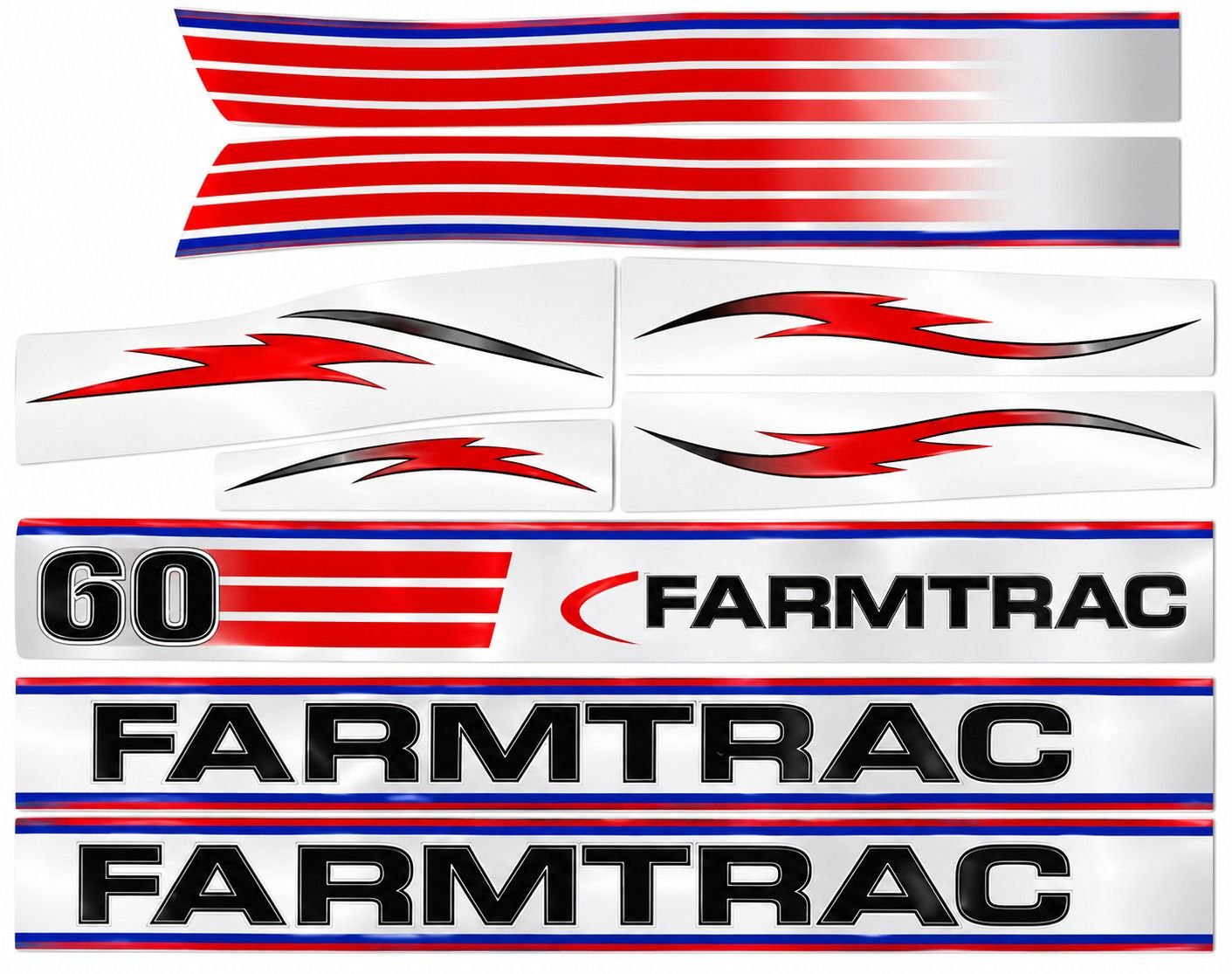 Farmtrac 60 red white blue racing stripe decal sticker set with blade design