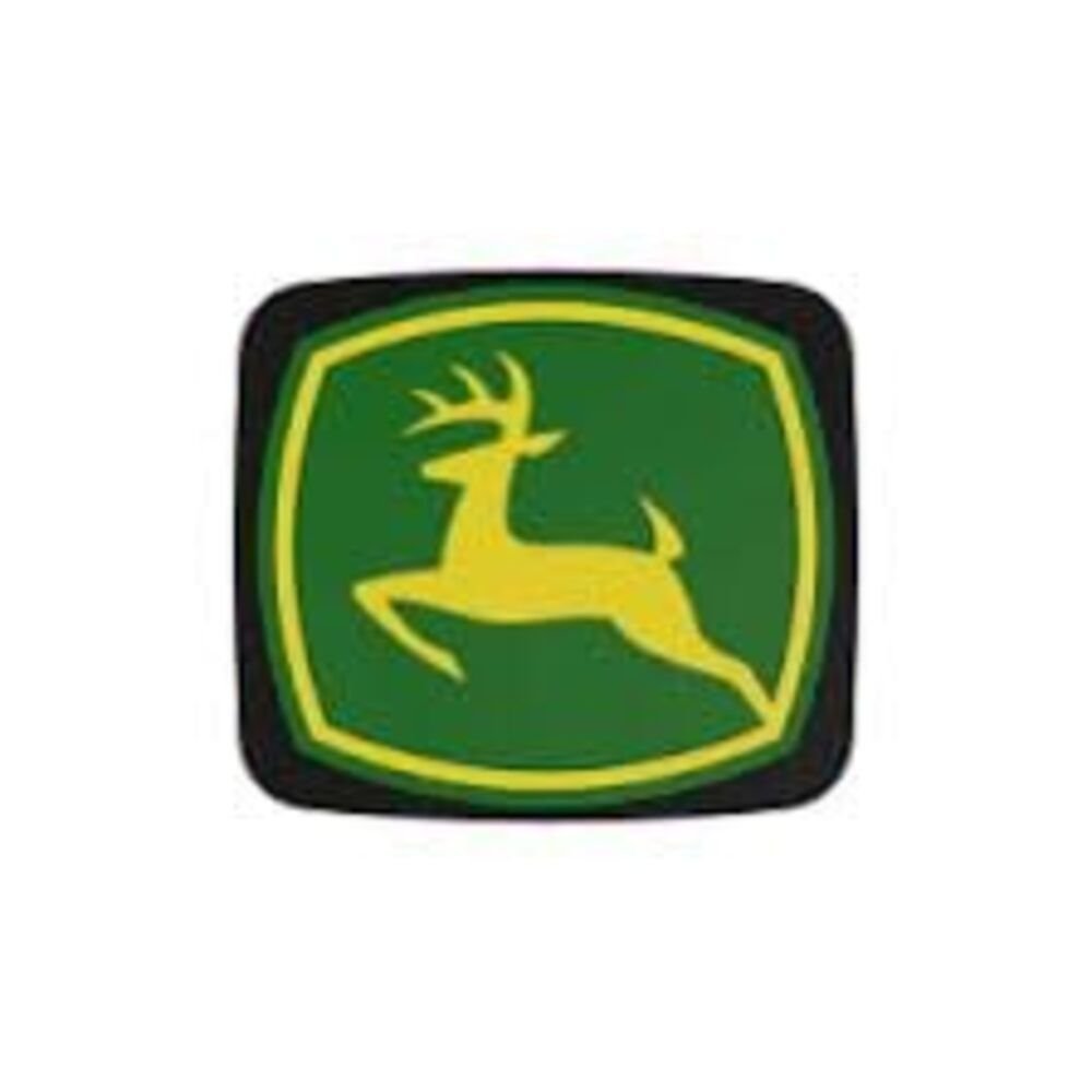 John Deere bonnet emblem badge, green and yellow leaping deer logo