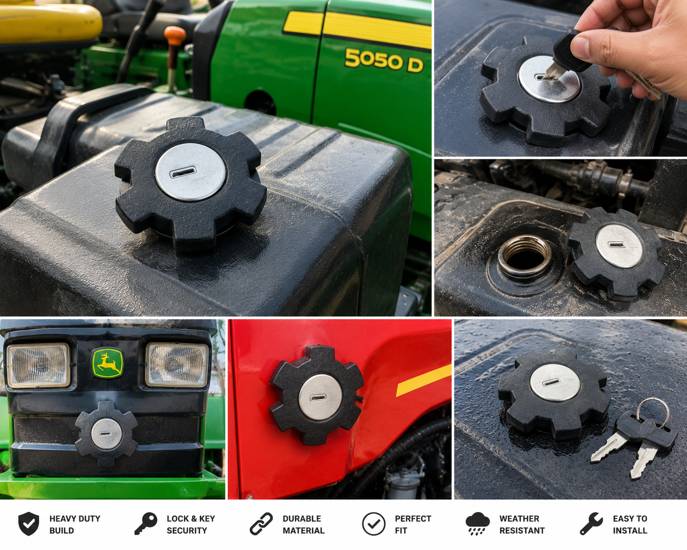 Locking fuel cap fitted and in use on tractor