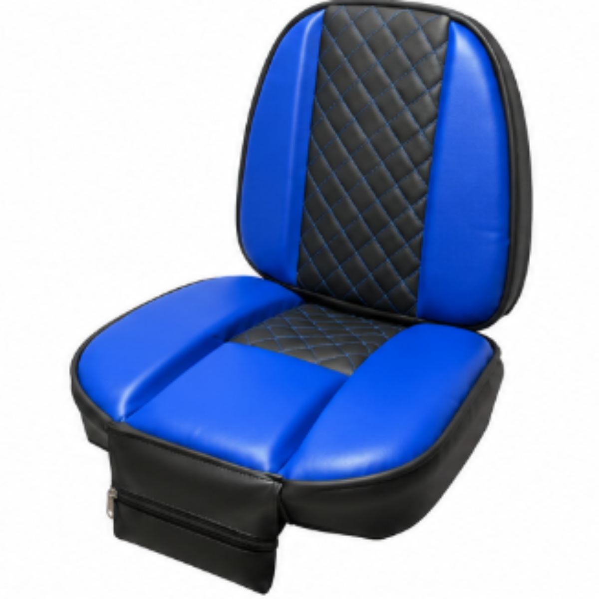 Blue seat cover, 3/4 angle view