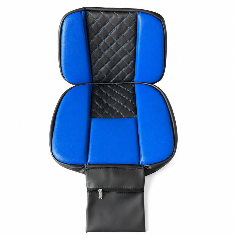 Blue and black tractor seat cover