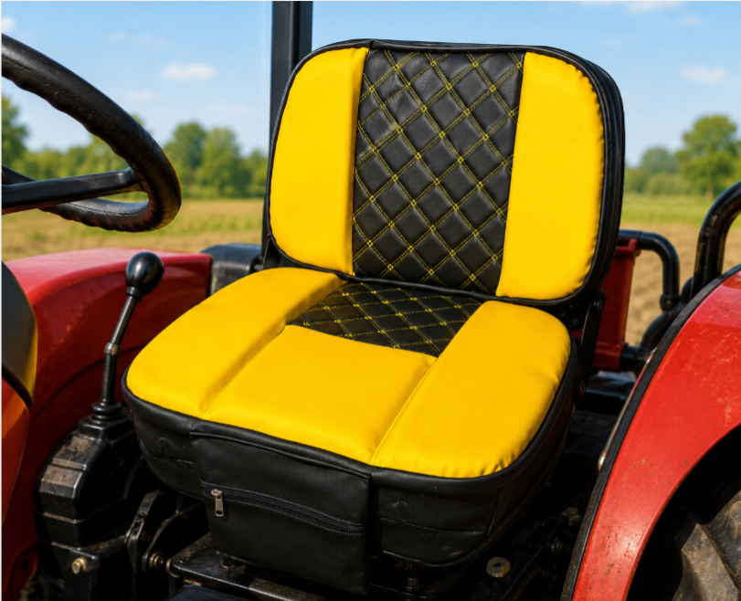 Yellow seat cover fitted on tractor