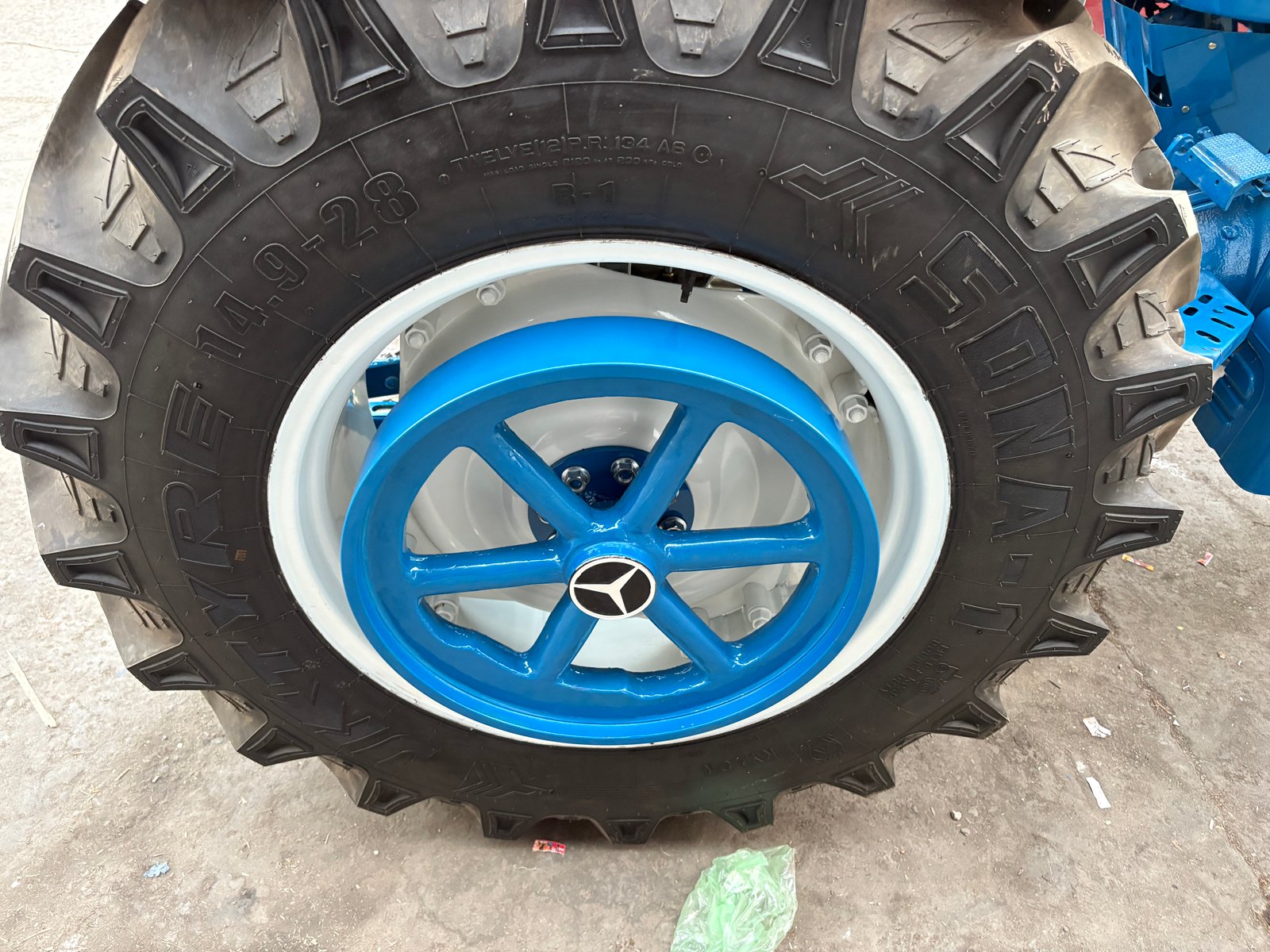 Sonalika DI-60 restored, rear wheel and tyre detail